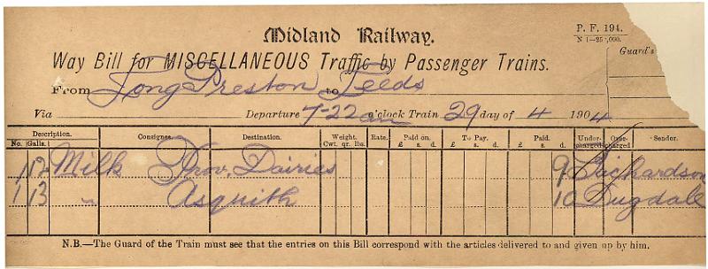 Milk 29-04-04 to Leeds  - Prov Dairies - Asquith ( 12 - 13 galls).jpg - Way Bill: Milk 29-04-04 to Leeds  - Prov Dairies & Asquith ( 12 & 13 galls)